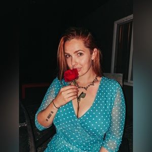 Gorgeous Super Soft Turquoise Dot Mesh Faux Wrap Dress BOGO-READ DESCRIPTION